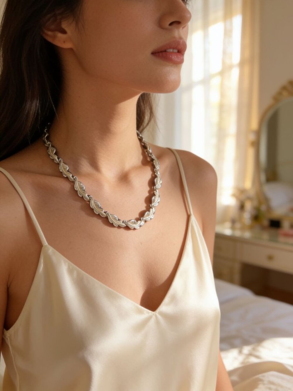 Vintage 1950's Karu Arke inc silver tone Art Deco style choker necklace